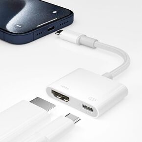 USB C to HDMI Adapter for iPhone 15 to TV [MFi Certified], 2 in 1 Type c to HDMI Adapter with 100W Fast Charge, Type C Digital AV Adapter 4K HDMI Converter for iPhone 15/15 Pro to HDTV Projector