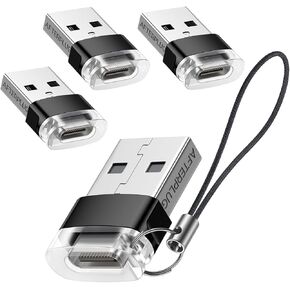 Afterplug USB Male to USB C Female Adapter (4-Pack, with Lanyards), Two-Tone Design, 3.1A Fast Charging, Compatible with USB A, MagSafe, Wireless Watch Charger and More.