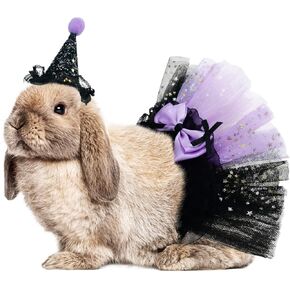Pet Halloween Witch Costume for Cat Kitten Witch's Hat & Black Tutu Skirt Cat Bandana Purple Wizard Cosplay Outfits Small Pet Halloween Costume for Puppies Cats L