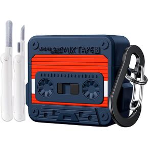 MOFREE Compatible with Airpods 4 Case 2024 with Cleaner Kit/Keychain,Cassette Tape Design for AirPods 4th Generation Case Cover,Soft Silicone Shock-Proof Protective Case for Air Pods 4 Case Blue Red