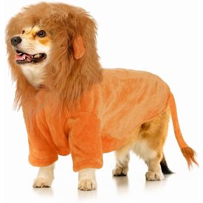 NACOCO Dog Halloween Lion Costume - Large Pet Clothes Cosplay Outfit Dog Lion Mane Apparel Party Hoodies Warm with Leash Hole for Small Medium to Large Sized Dogs(Orange, M)