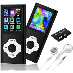 32GB MP3 Player - Music Player with Bluetooth 5.2, Portable HiFi Lossless Sound Music Player with Voice Recorder, FM Radio, E-Book Reader, and More, 1.8" Screen, Mini Design for Sport