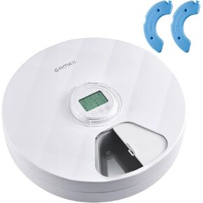 Automatic Cat Wet Food Feeder 6 Meals with 2 Ice Packs & Rotatable Food Cover, Cordless Battery Power Auto Pet Small Dogs Food Dispenser with Timer, Memory Function - ABS Food Tray