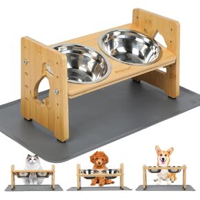 Raised Dog Bowls for Small Dogs,Durable Bamboo Puppy Bowls for Small Dogs,Cat Food Bowls Elevated with Silicone Mat,Elevated Dog Bowls for Small Dog.