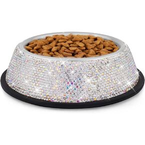 Sparkly Full Rhinestones Designed Rose Gold Stainless Steel Pet Cat Bowl - Stylish and Practical Diamond Food Water Dishes Bowls for Dogs Cats Rabbits and Small Pets
