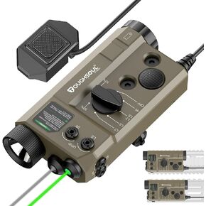 Molk and Picatinny Mounted Tactical Flashlight Green Laser Infrared(IR) Laser 3 in 1 Combo, 1200 Lumen Light with Remote Pressure Switch for Rifle