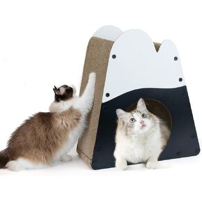 FUKUMARU Cat Scratcher House, 19.5 Inch Cozy Cardboard Cat Scratcher, Moutain Shape Vertical Cat Lounger Scratcher, Durable Cat Scrathing Pad, Cat Scratching Post for Indoor Large Cats, Safe & Secure