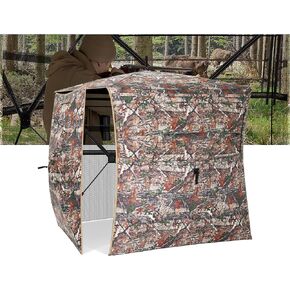 Hunting Blind 270° See Through Ground Blind, 2-3 Person Pop-up Portable Deer Blind with Carring Bag，D Shaped and Full Open Door, Camouflage Hunting Tent for Deer & Turkey Hunting