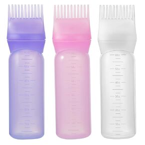 Root Comb Applicator Bottle 6 Ounce Applicator Bottle for Hair Dye 3 Pack Hair Oil Applicator with Graduated Scale(Pink, Purple, White)
