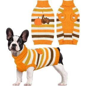 Vehomy Thanksgiving Dog Sweater Pet Dog Pumpkin Turkey Clothes Costume Dog Cat Stripe Turtleneck Knitwear Shirt Pullover Dog Puppy Thanksgiving Clothes for Small Medium Dogs Cats S