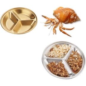 2 Pcs Hermit Crab Food Bowl, Stainless Steel Small Circular Reptile Water Food Plate for Hermit Crab Lizard Snake Gecko Turtle Spider