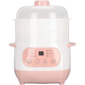 Electric Stew Pot, 1L 200W Appointment Timing Smart Slow Cooker with Steamer & Boil Dry, Automatic Mini Ceramic Pot with Lid, Digital Porridge Soup Pot for Home
