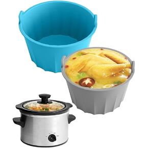 2Pcs Silicone Slow Cooker Liners, Silicone Liner Reusable, Dishwasher Safe Liners Fits for 5-6QT, Slow Cooker Divider Insert Used for Kitchen Cooker Accessories (Blue & Grey)