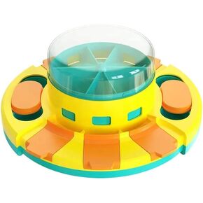 Treat Popper Puzzle Game - Slow Feeder, Interactive Dog Toy Treat Dispenser, Food Puzzle Games for Small Animals (Blue and Yellow)
