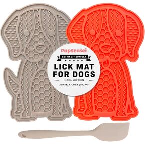 Ultra Suction Multi-Surface Lick Mat for Dogs, Stress Relief, Slow Feeding, Desensitization Dog Training and Dog Enrichment Toys, Set of 2 Dog Lick Mats with Bonus Spatula