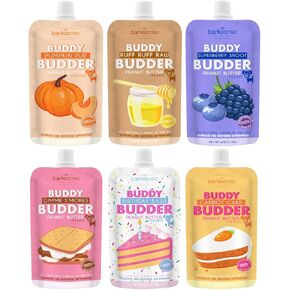 BUDDY BUDDER 6 عبوات من النكهات المختلطة، زبدة فول سوداني طبيعية 100% للكلاب، حلوى زبدة الفول السوداني الصحية للكلاب، مصنوعة في الولايات المتحدة الأمريكية، (عبوات 4 أوقية)