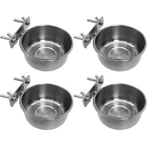 Tfwadmx 4 Pcs Stainless Steel Bird Bowls with Clamp,Clamp Holder Coop Cup,Bird Dishes for Cage, Bird Cage Water Bowl for Cockatiels Lovebird Budgie Chinchilla