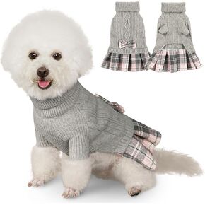 YUDODO Dog Sweater Dress for Small Dogs with Bowtie Turtleneck Knitted Dog Dress Pet Dog Winter Clothes Warm Sweater for Yorkies Chihuahua Medium Red