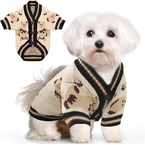 Small Dog Sweaters Cute Bear Knitted Dog Clothes for Small Medium Dogs Soft Pet Puppy Cat Knitting Outfits Fall Winter Warm Boy Girl Dog Knitwear Coat Apparel (Beige,M)