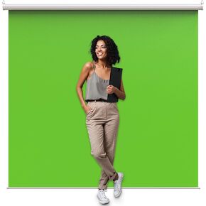 KHOMO GEAR Grey Screen 84 x 84 inch - Extra Large Pull Down Projector Grey Screen Backdrop - Durable Height-Adjustable - Multiple Hanging Options - Portable Collapsible Roll Down Projector Screen