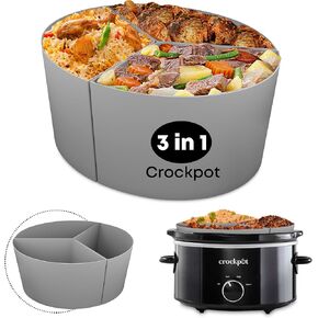 AMR 2in1 Slow Cooker Liners, Silicone Crockpot Liner for Cooking 2 Dishes Simultaneously, Fits 5-6 qt Crockpots, Leak Proof & Dishwasher Safe