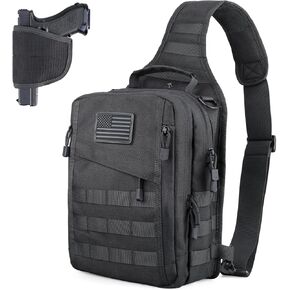 LIVANS Tactical Sling Backpack, Concealed Carry Shoulder Bag for Men, 12L Tactical Backpack with Holster, Tactical Sling Bag, Molle EDC Crossbody Bag for Travel, Hiking,Outdoor