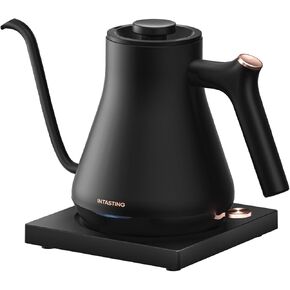 Electric Kettle, INTASTING Professional Electric Gooseneck Kettles, 0.65mm Ultra-Fine Spout, Precise Water Flow Control, 304 Stainless Steel Inner, 0.9L, Auto Shut-Off, Boil Dry Protection, Black