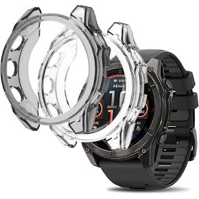 2 Pack Case for Garmin Fenix 8 47mm Smartwatch Cover,All-Round Protection,Shockproof,BOVUGAC Transparency TPU Protective Case Cover for Garmin Fenix 8 47MM Smart Watch Accessories - Clear+Gray