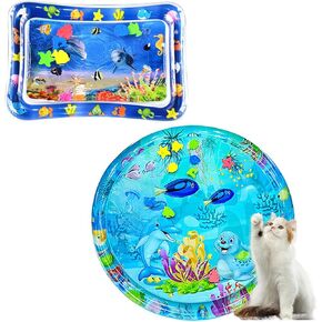 Pet Interactive Water Sensory Playmat for Cats Summer Soft Pet Cooling Inflatable Water Play Mat Square & Cycle Pet Cooling Bed Mat Perfect for Puppies Cats Guinea pigs Rabbits (2PCS)