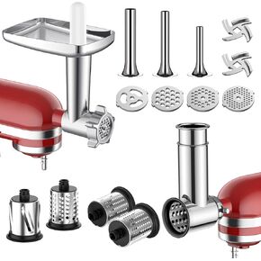 Meat Grinder & Stainless Steel Slicer Shredder Attachment for KitchenAid Stand Mixer, Meat Grinder for Kitchenaid Mixer with Sausage Stuffer Tubes, Cheese Grater Attachment for Kitchenaid Stand Mixer