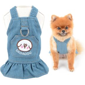 SMALLLEE_LUCKY_STORE Dog Denim Harness Dress, Cute Pocket Puppy Overall Dress for Small Medium Dog Cat Girls Adjustable Pet Jean Skirt with D-Ring Female Dog Clothes Summer Apparel,Light Blue,XL