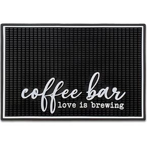 New Mungo Coffee Bar Mat - Coffee Bar Accessories for Coffee Station, Coffee Accessories, Coffee Bar Decor, Coffee Decor - Love Is Brewing Coffee Maker Mat for Countertops - Rubber Mat - 18"x12"