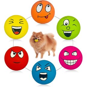 Small Squeaky Dog Toys for Small Dogs Toys, Soft Latex Small Dog Squeaky Toys, Flat Squeaky Dog Balls for Small Breeds, Smile Face Puppy Squeaky Toys 6PCS