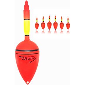 TOASIS Plastic Fishing Drift Floats Slip Bobbers with Snap Connectors Plus Rubber Stoppers Assorted Sizes Pack of 6pcs