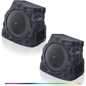 Outdoor Rock Bluetooth Speakers Waterproof Solar-Powered Wireless Bluetooth Rock Speakers Outdoor Waterproof Patio with Lights RGB and TWS Pair for Outside Deck Pool -2 Pack