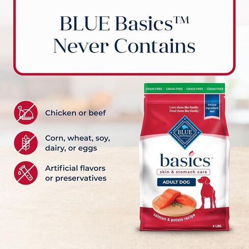Blue Buffalo Basics Grain-Free Adult Dry Dog Food, Skin & Stomach Care, Limited Ingredient Diet for Dogs, Salmon Recipe, 4-lb. Bag in Saudi Arabia