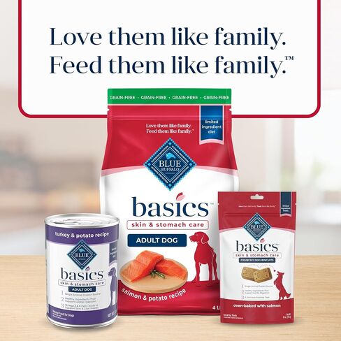 Blue Buffalo Basics Grain-Free Adult Dry Dog Food, Skin & Stomach Care, Limited Ingredient Diet for Dogs, Salmon Recipe, 4-lb. Bag in Saudi Arabia