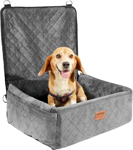 VEVOR Dog Car Seat, Dog Booster Seat for Car with A Storage Pocket, Clip-On Safety Leash, Sponge and PP Cotton Filling, Dog Car Bed for Small & Medium Dog up to 40lbs, Gray in Kuwait