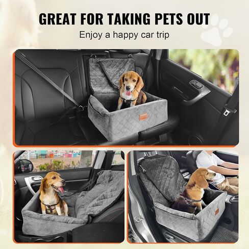 VEVOR Dog Car Seat, Dog Booster Seat for Car with A Storage Pocket, Clip-On Safety Leash, Sponge and PP Cotton Filling, Dog Car Bed for Small & Medium Dog up to 40lbs, Gray in Kuwait