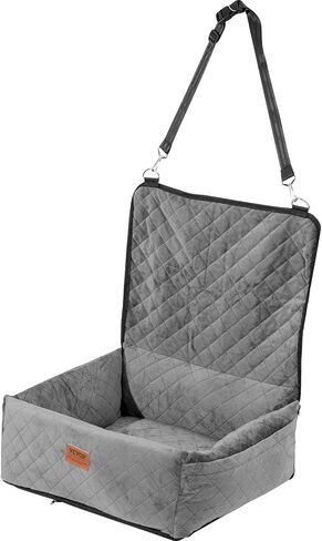 VEVOR Dog Car Seat, Dog Booster Seat for Car with A Storage Pocket, Clip-On Safety Leash, Sponge and PP Cotton Filling, Dog Car Bed for Small & Medium Dog up to 40lbs, Gray in Kuwait