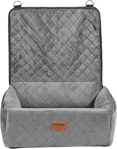 VEVOR Dog Car Seat, Dog Booster Seat for Car with A Storage Pocket, Clip-On Safety Leash, Sponge and PP Cotton Filling, Dog Car Bed for Small & Medium Dog up to 40lbs, Gray in Kuwait