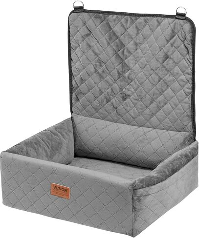 VEVOR Dog Car Seat, Dog Booster Seat for Car with A Storage Pocket, Clip-On Safety Leash, Sponge and PP Cotton Filling, Dog Car Bed for Small & Medium Dog up to 40lbs, Gray in Kuwait