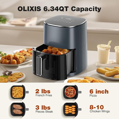 OLIXIS Air Fryer 6 Quart Capacity with Window Square Air Fryer 12-in-1 Air Fry, Roast, Reheat, Dehydrate, Bake, Steam with 400F Grey in Kuwait