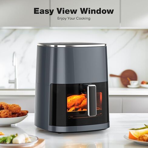 OLIXIS Air Fryer 6 Quart Capacity with Window Square Air Fryer 12-in-1 Air Fry, Roast, Reheat, Dehydrate, Bake, Steam with 400F Grey in Kuwait