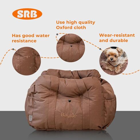 SRB Dog Car Seat for Small Dogs with Storage Pockets, Oxford Cloth Material Waterproof and Scratch-Resistant Thickened Memory Foam Filling, Dog Car Seats for Small Dogs Under 25, Fits for All Cars in Saudi Arabia