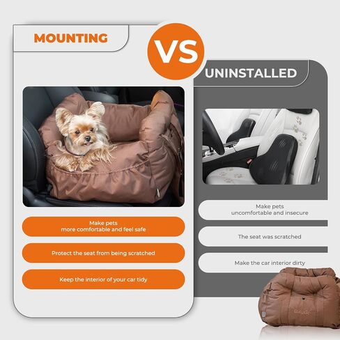 SRB Dog Car Seat for Small Dogs with Storage Pockets, Oxford Cloth Material Waterproof and Scratch-Resistant Thickened Memory Foam Filling, Dog Car Seats for Small Dogs Under 25, Fits for All Cars in Saudi Arabia
