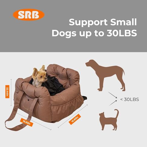 SRB Dog Car Seat for Small Dogs with Storage Pockets, Oxford Cloth Material Waterproof and Scratch-Resistant Thickened Memory Foam Filling, Dog Car Seats for Small Dogs Under 25, Fits for All Cars in Saudi Arabia