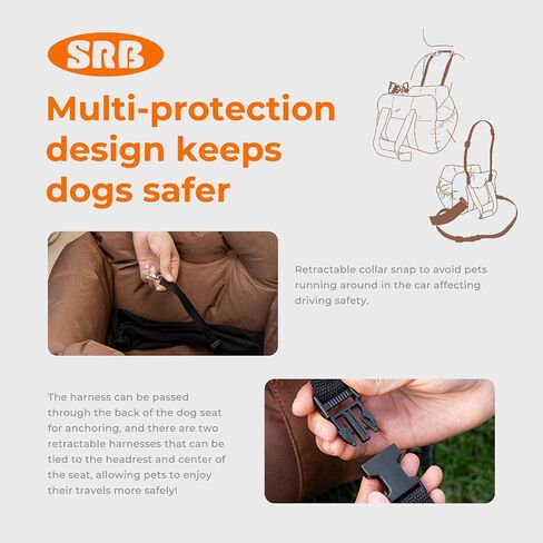 SRB Dog Car Seat for Small Dogs with Storage Pockets, Oxford Cloth Material Waterproof and Scratch-Resistant Thickened Memory Foam Filling, Dog Car Seats for Small Dogs Under 25, Fits for All Cars in Saudi Arabia