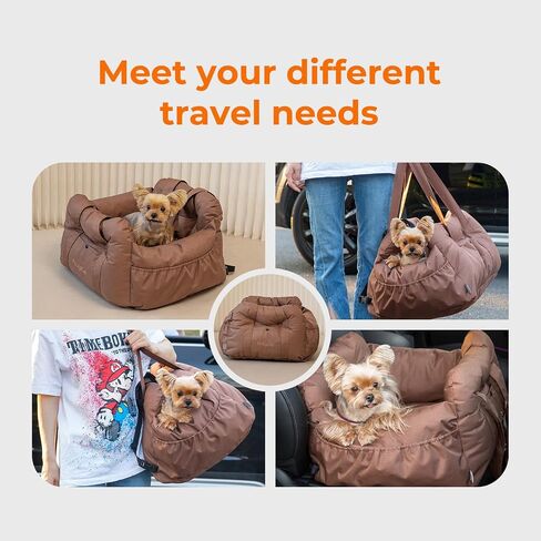 SRB Dog Car Seat for Small Dogs with Storage Pockets, Oxford Cloth Material Waterproof and Scratch-Resistant Thickened Memory Foam Filling, Dog Car Seats for Small Dogs Under 25, Fits for All Cars in Saudi Arabia