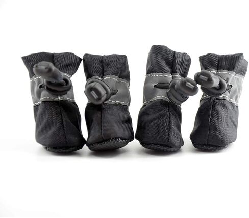 leconpet Dog Boots Water Resistant Dog Shoes with Reflective Straps, Soft Plush Lining and Anti-Slip Sole for X-Small Small Medium Dog (5, Black) in Saudi Arabia